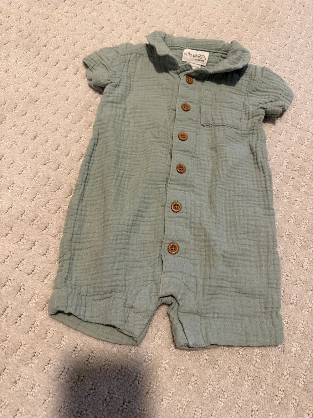 Carter's Sage Green Button-Front Baby Romper